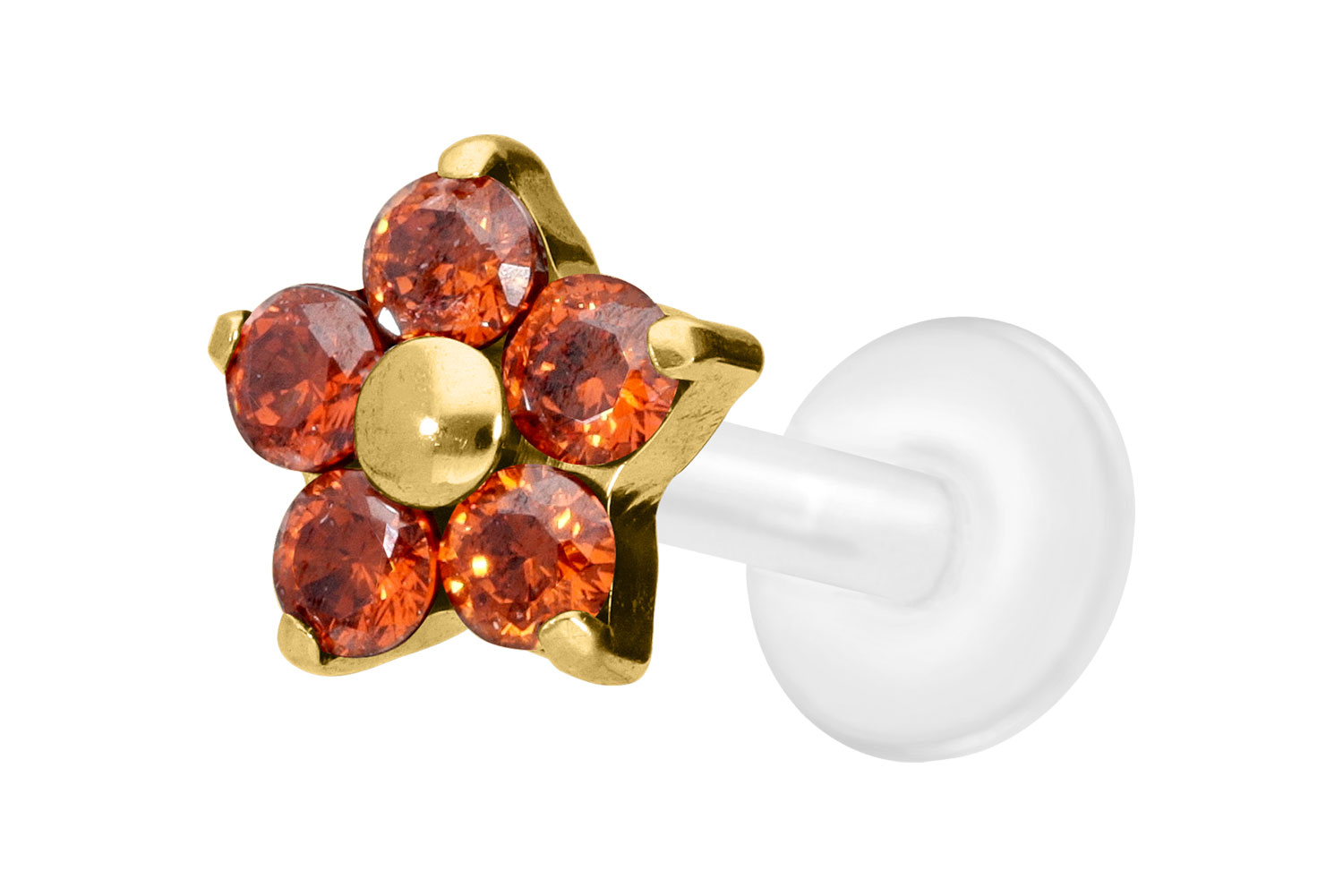 PTFE Labret Piercing mit Innengewinde + Titan-Aufsatz KRISTALLBLUME